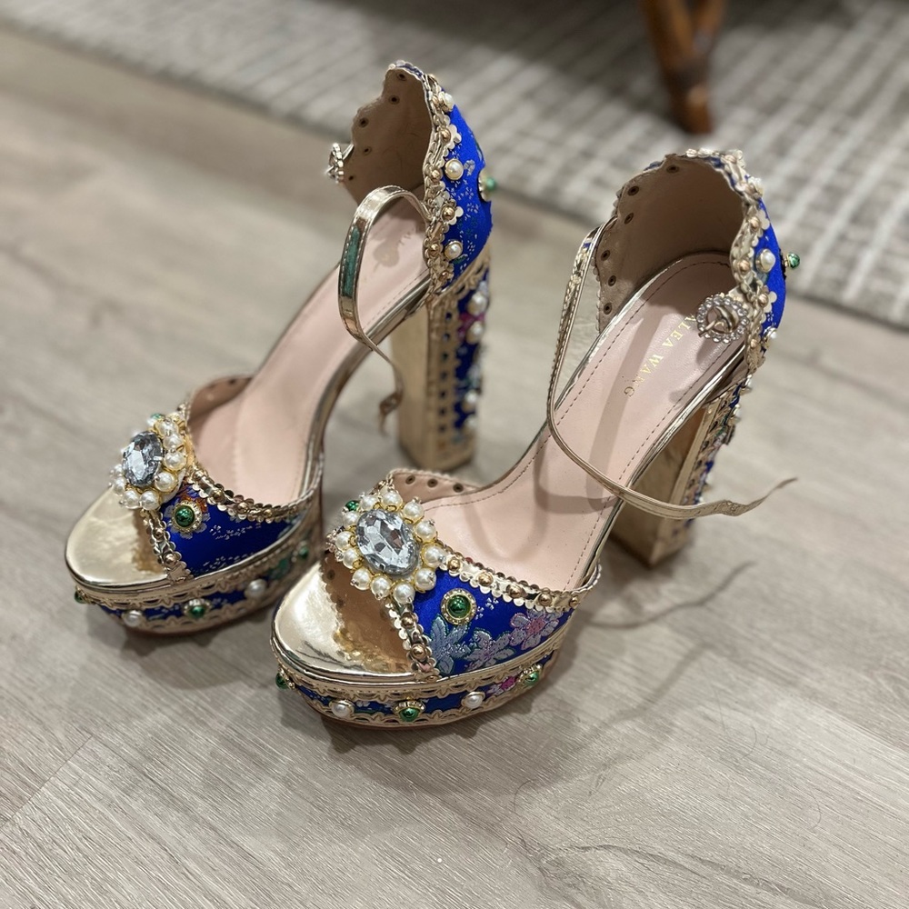 Azalea Wang Embellished Heels Royal Blue 7.5